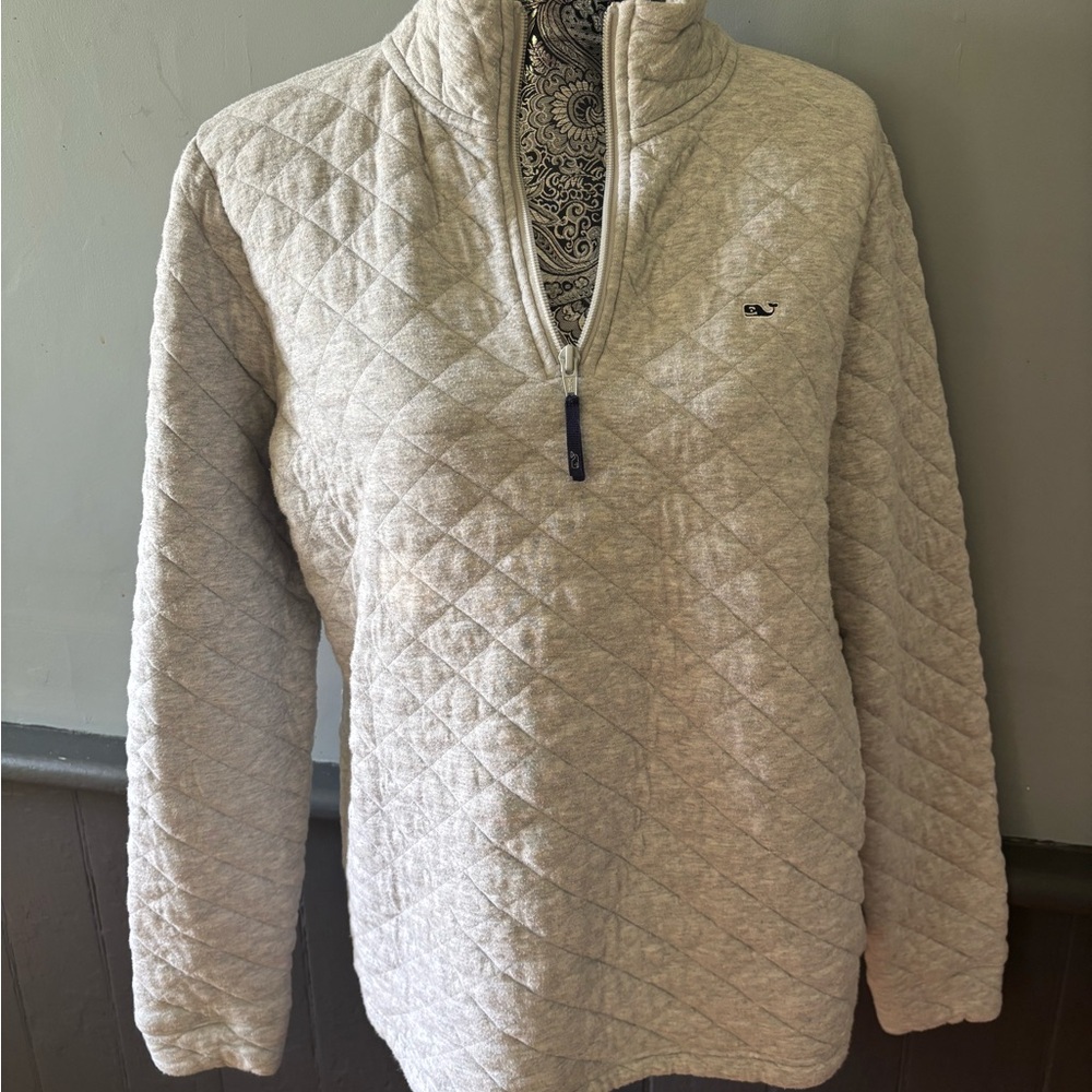 Vineyard Vines Light Gray Quilted Half-Zip Pullover Ladies Size Medium